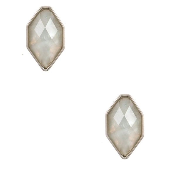 Silver & Moonstone Faceted Geometric Stud Earrings - Picture 3 of 3
